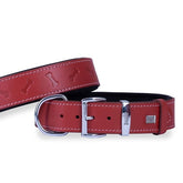 Doggie Comfort Deri Kemik Desenli Köpek Boyun Tasması Large Kırmızı 4x57-65 Cm