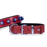 Doggie Comfort Deri Nazar Boncuklu Köpek Boyun Tasması Medium Kırmızı 4x52-60 Cm