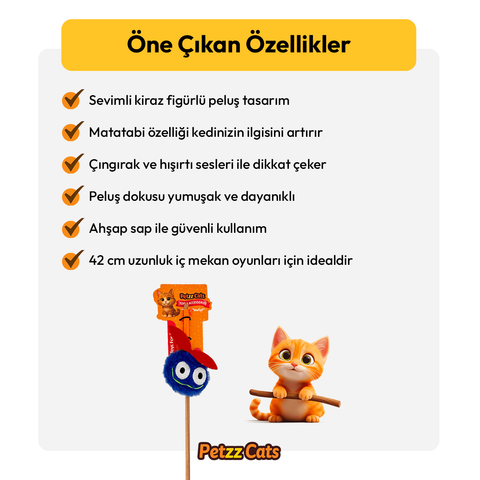 PetzzCats Cherry Matatabi ve Çıngırak Sesli Kedi Oltası Oyuncağı Buz Mavisi 42 Cm