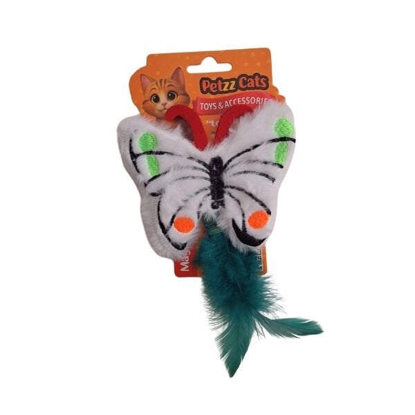 PetzzCats Kelebek Matatabi ve Çıngırak Sesli Peluş Kedi Oyuncağı Beyaz 12x15 Cm