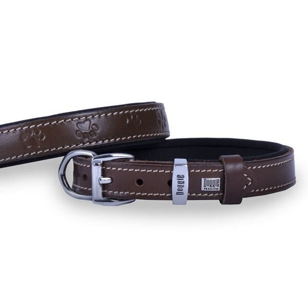 Doggie Comfort Deri Pati Desenli Köpek Boyun Tasması Medium Kahverengi 2x35-40 Cm