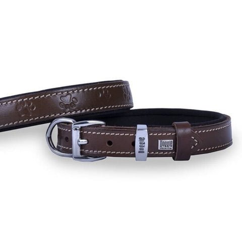 Doggie Comfort Deri Pati Desenli Köpek Boyun Tasması Medium Kahverengi 2x35-40 Cm
