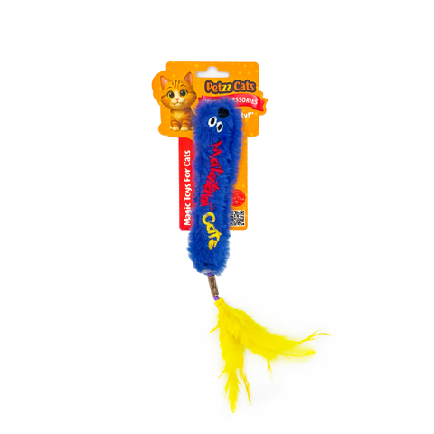 PetzzCats Worm Matatabi ve Çıngırak Sesli Peluş Kedi Oyuncağı Mavi 28x4 Cm