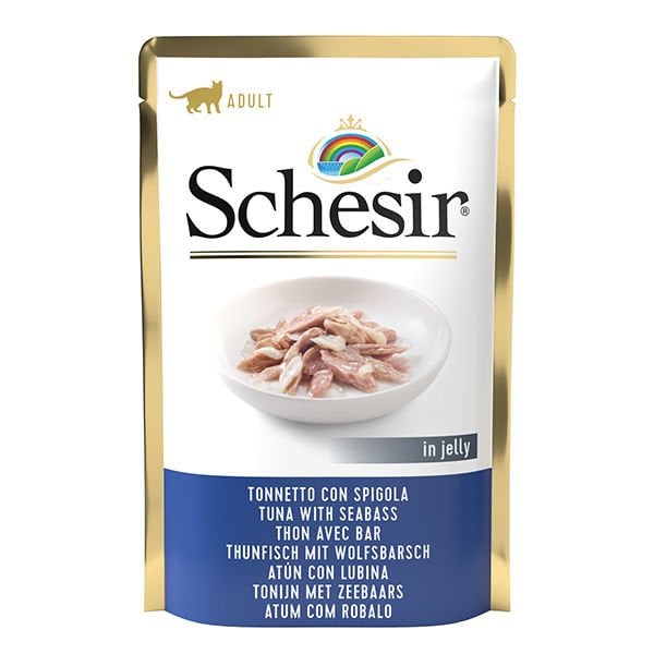 Schesir Jöleli Ton Balık ve Levrekli Yetişkin Konserve Kedi Maması 1 Adet 85 Gr