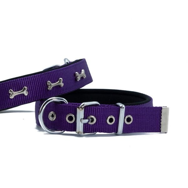 Doggie Comfort Dokuma Kemikli Köpek Boyun Tasması Large Mor 2.5x42-50 Cm