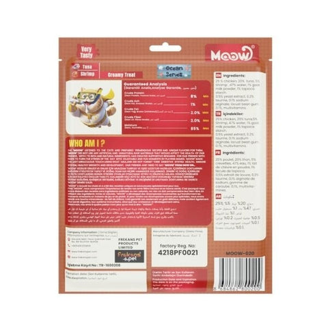 Moow Ton Balıklı Karidesli ve Keçi Sütlü Yetişkin Sıvı Kedi Ödül Maması 1 Adet 30x12 Gr