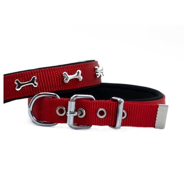 Doggie Comfort Dokuma Kemikli Köpek Boyun Tasması Small Kırmızı 2x30-35 Cm