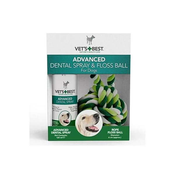 Vets Best Nane ve Aloe Veralı Köpek Diş Temizleyici Ağız Spreyi ve Halat Top 100 Ml