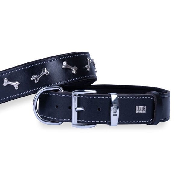 Doggie Comfort Deri Kemik Süslü Köpek Boyun Tasması Large Siyah 4x57-65 Cm