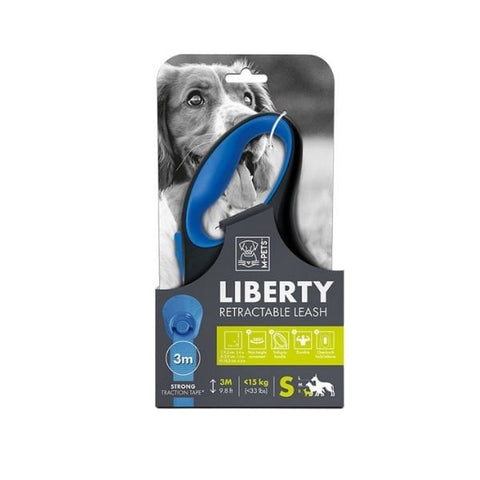 M-Pets Liberty Şerit Otomatik Köpek Gezdirme Kayışı 3 Mt Mavi Small