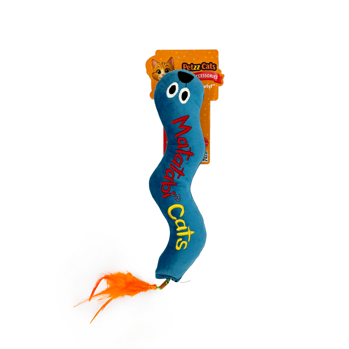 PetzzCats Worm Matatabili ve Çıngırak Sesli Peluş Kedi Oyuncağı Mavi/Turuncu 35x8 Cm