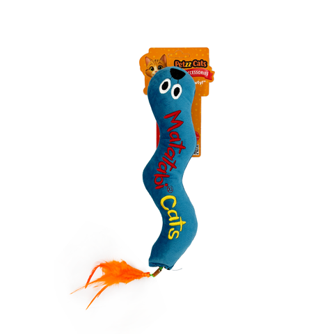PetzzCats Worm Matatabili ve Çıngırak Sesli Peluş Kedi Oyuncağı Mavi/Turuncu 35x8 Cm