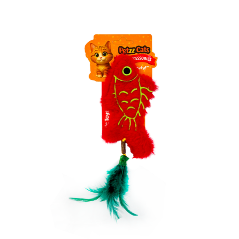 PetzzCats Fish Matatabi ve Çıngırak Sesli Peluş Kedi Oyuncağı Kırmızı 20x8 Cm