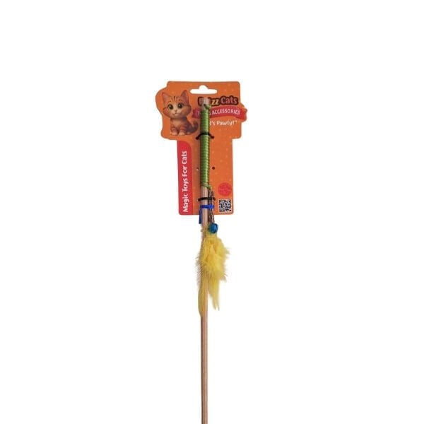 PetzzCats Fish Matatabi ve Çıngırak Sesli Ahşap Saplı Kedi Olta Oyuncağı Yeşil 42 Cm
