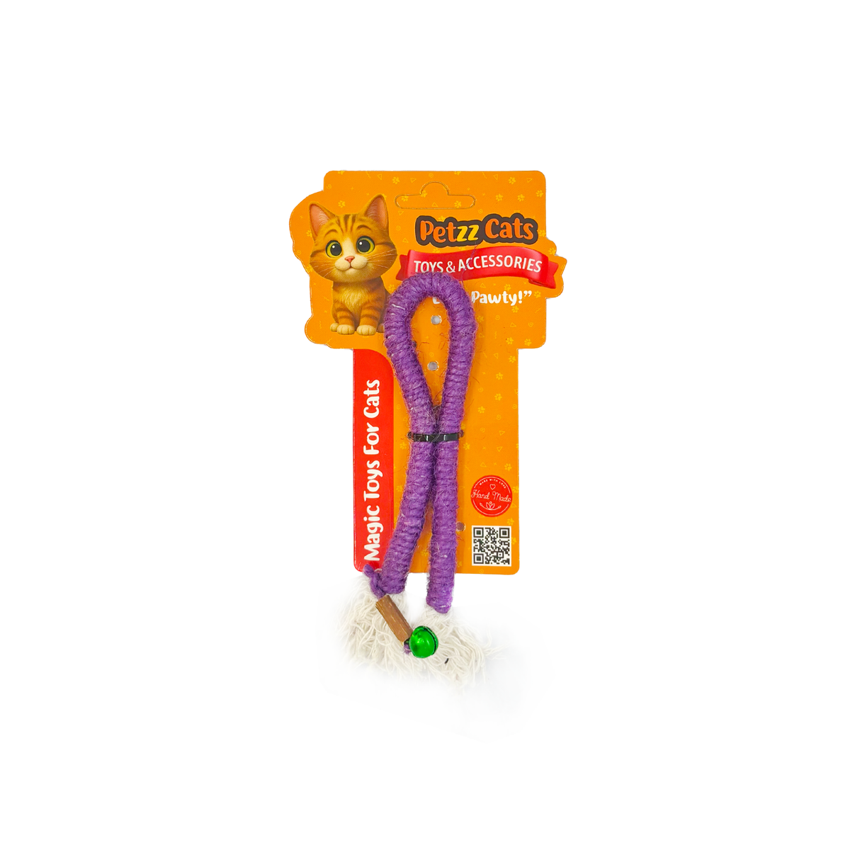 PetzzCats Rope Matatabi ve Çıngırak Sesli Peluş Kedi Oyuncağı Mor