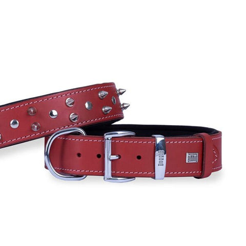 Doggie Comfort Deri Çivili Köpek Boyun Tasması Medium Kırmızı 4x52-60 Cm