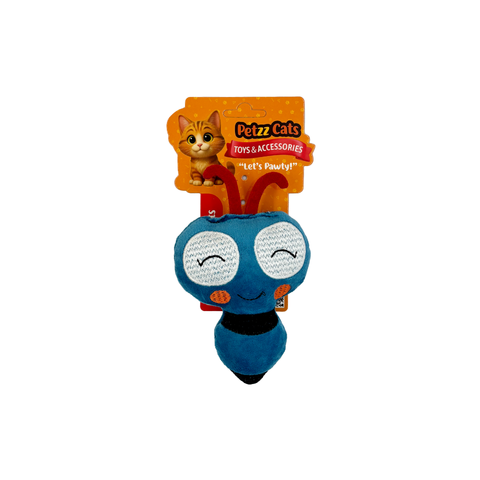 PetzzCats Bee Matatabili ve Çıngırak Sesli Peluş Kedi Oyuncağı Mavi 16x8 Cm