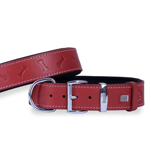 Doggie Comfort Deri Kemik Desenli Köpek Boyun Tasması Small Kırmızı 4x47-55 Cm