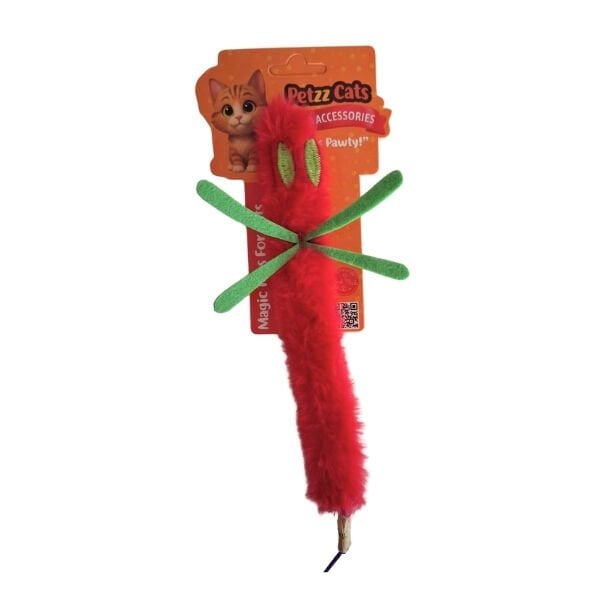 PetzzCats Sinek Matatabi ve Çıngırak Sesli Peluş Kedi Oyuncağı Kırmızı 24x15 Cm