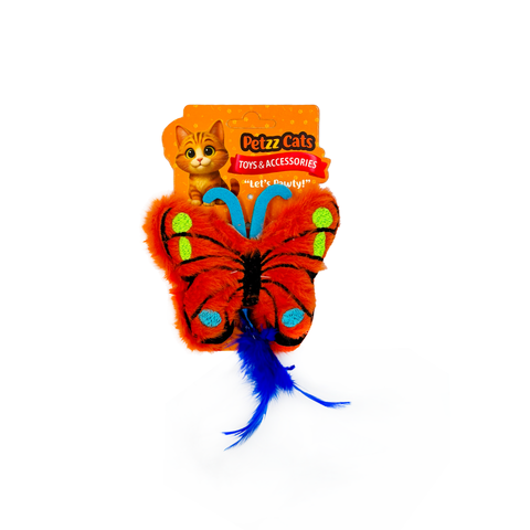 PetzzCats Kelebek Matatabi ve Çıngırak Sesli Peluş Kedi Oyuncağı Kırmızı/Mavi 12x15 Cm