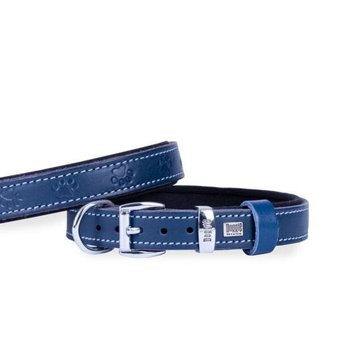 Doggie Comfort Deri Pati Desenli Köpek Boyun Tasması Medium Mavi 2x35-40 Cm