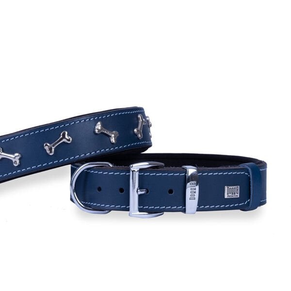 Doggie Comfort Deri Kemik Süslü Köpek Boyun Tasması Large Mavi 3.5x52-60 Cm