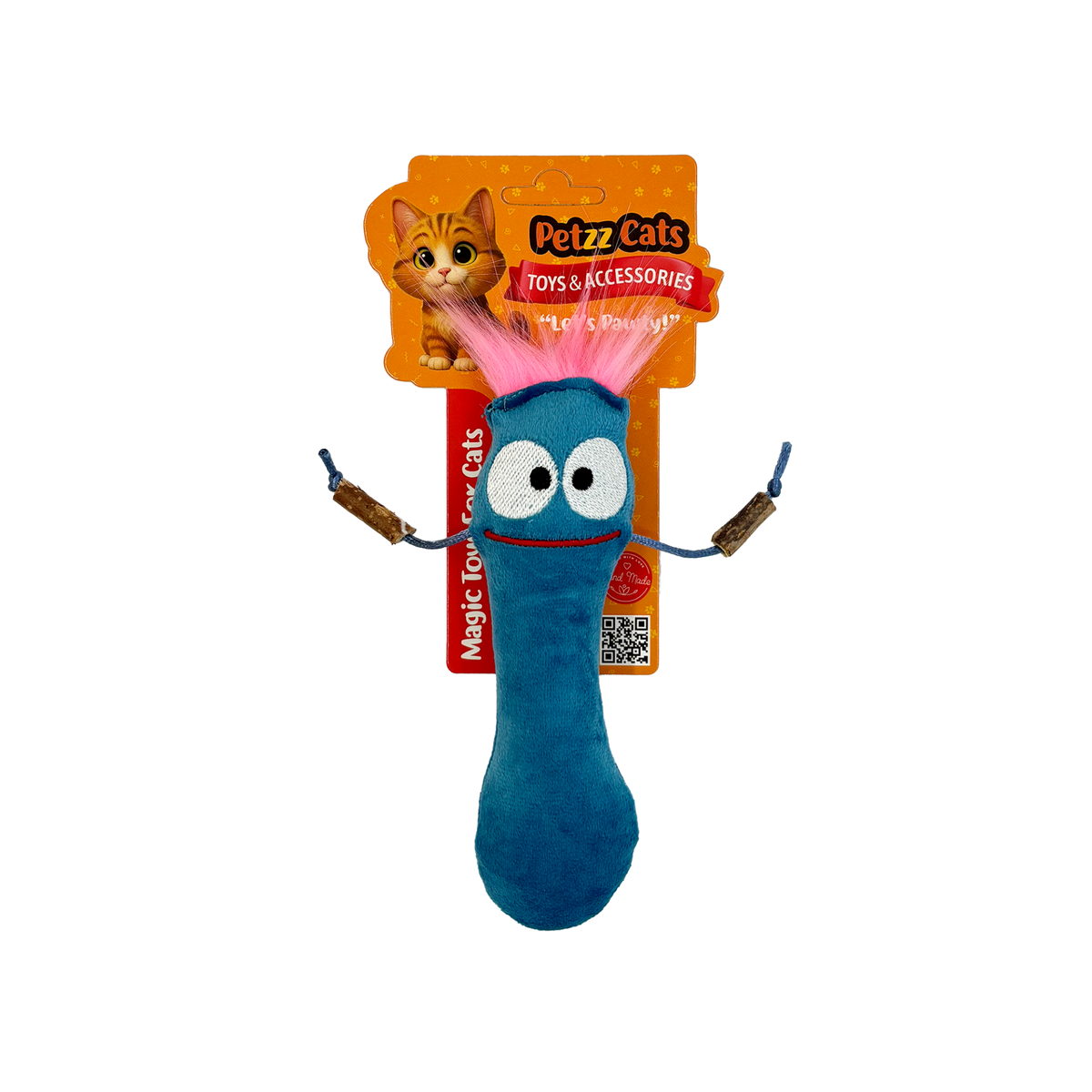 PetzzCats Pulpy Matatabi ve Çıngırak Sesli Peluş Kedi Oyuncağı Mavi 16x8 Cm