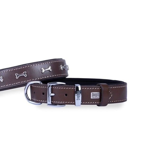 Doggie Comfort Deri Kemik Süslü Köpek Boyun Tasması Medium Kahverengi 2.5x37-45 Cm