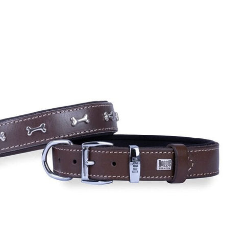 Doggie Comfort Deri Kemik Süslü Köpek Boyun Tasması Medium Kahverengi 2.5x37-45 Cm