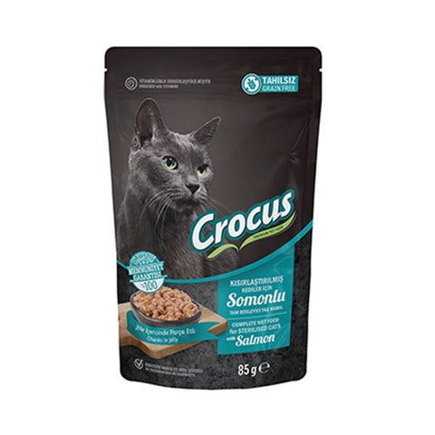 Crocus Tahılsız Pouch Jöleli Somonlu Kısırlaştırılmış Konserve Kedi Maması 1 Adet 85 Gr