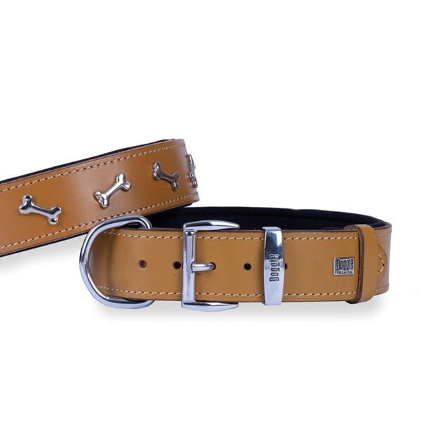 Doggie Comfort Deri Kemik Süslü Köpek Boyun Tasması Medium Camel 4x52-60 Cm