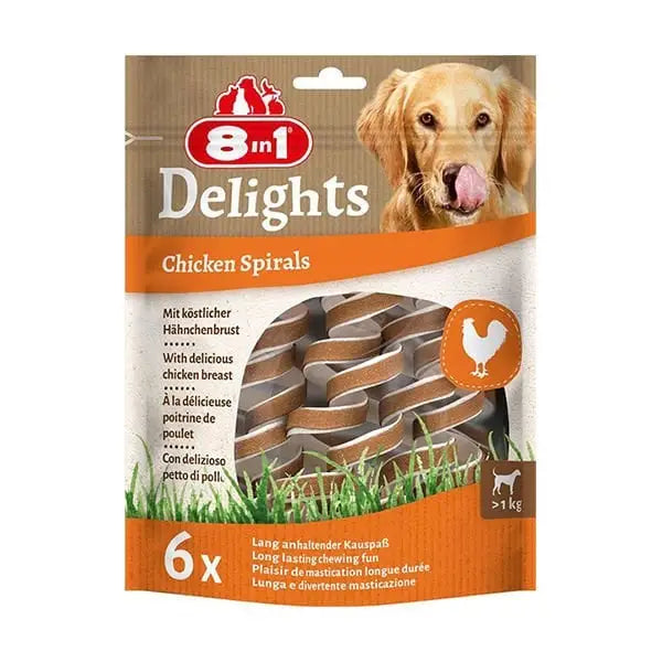 8in1 Delights Smart Spirals Tavuklu Burgu Köpek ödülü 6 Adet