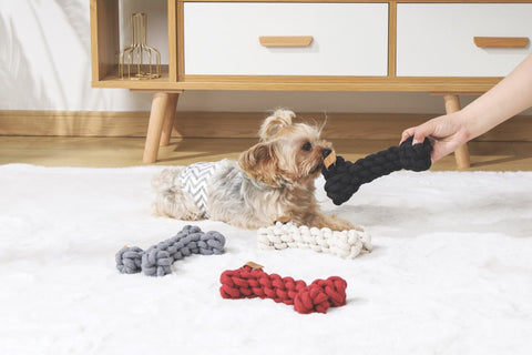 M-Pets Örgü Kemik Şeklinde Peluş Kedi ve Köpek Oyuncağı 19 Cm Gri