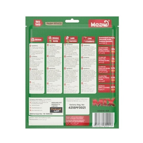 Moow Karışık 6 Lezzetli Çiftlik Serisi Keçi Sütlü Yetişkin Sıvı Kedi Ödül Maması 1 Adet 30x12 Gr