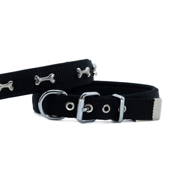Doggie Comfort Dokuma Kemikli Köpek Boyun Tasması Medium Siyah 2x35-40 Cm