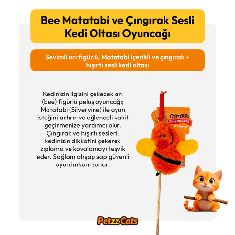 PetzzCats Bee Matatabi ve Çıngırak Sesli Kedi Oltası Oyuncağı Turuncu 42 Cm