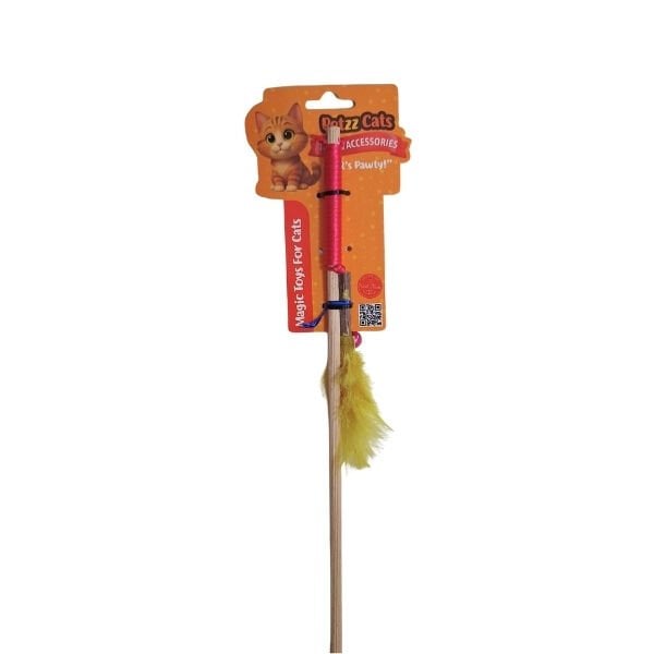 PetzzCats Fish Matatabi ve Çıngırak Sesli Ahşap Saplı Kedi Olta Oyuncağı Pembe 42 Cm
