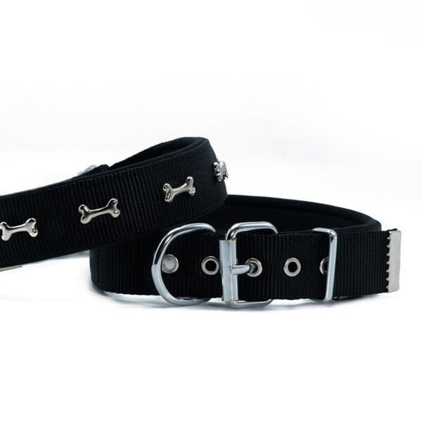 Doggie Comfort Dokuma Kemikli Köpek Boyun Tasması Large Siyah 3x47-55 Cm
