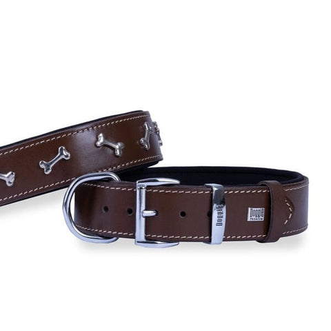 Doggie Comfort Deri Kemik Süslü Köpek Boyun Tasması Small Kahverengi 4x47-55 Cm