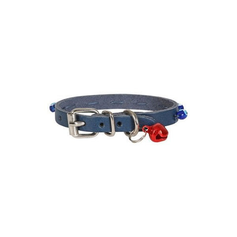 Cattie Boncuklu Deri Küçük Irk Köpek ve Kedi Boyun Tasması Small Royal Mavi 1x16-20 Cm