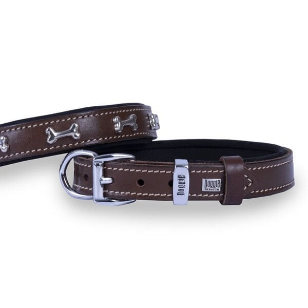 Doggie Comfort Deri Kemik Süslü Köpek Boyun Tasması Medium Kahverengi 2x35-40 Cm