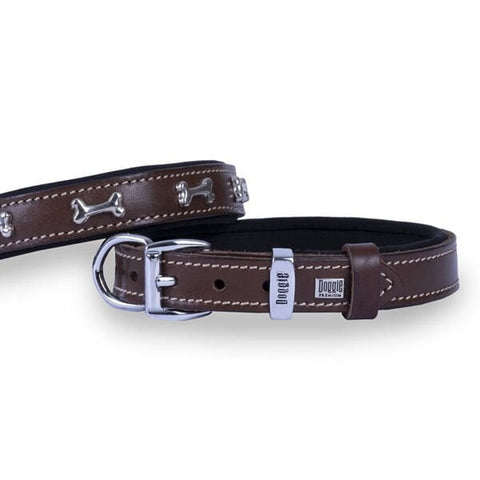 Doggie Comfort Deri Kemik Süslü Köpek Boyun Tasması Medium Kahverengi 2x35-40 Cm
