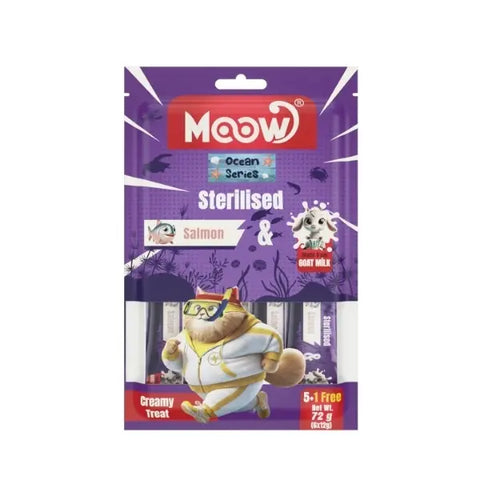 Moow Somonlu ve Keçi Sütlü Kısırlaştırılmış Sıvı Kedi Ödül Maması 1 Adet 6x12 Gr