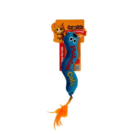 PetzzCats Worm Medium Matatabi ve Çıngırak Sesli Peluş Kedi Oyuncağı Mavi 29x4 Cm