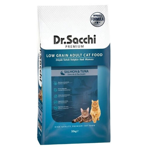 Dr.Sacchi Premium Somonlu ve Ton Balıklı Düşük Tahıllı Yetişkin Kedi Maması 10 Kg