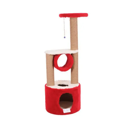 Cat Hause S05 Yuvalı Katlı Kedi Tırmalama Evi Kırmızı 112 Cm