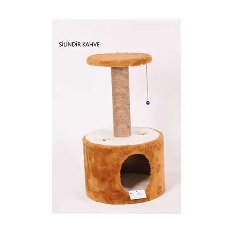 Cat Hause Y02 Silindir Yuvalı ve Tablalı Kedi Tırmalama Evi Kahverengi 72 Cm