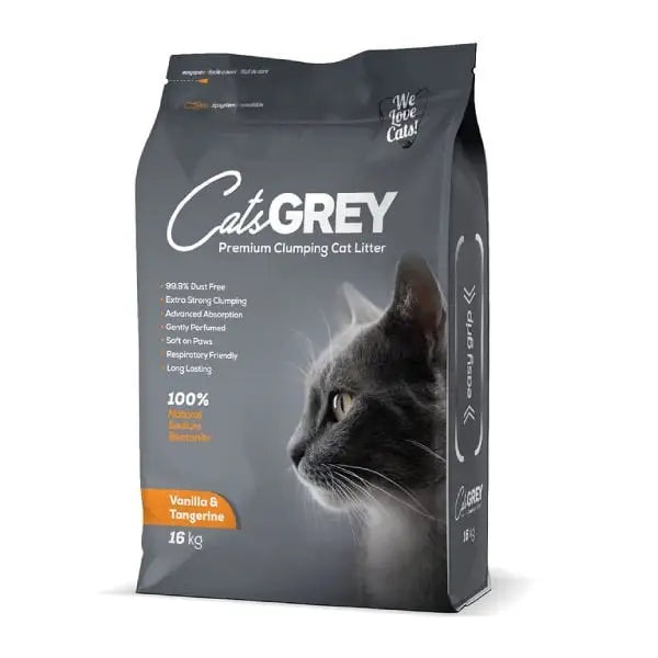 Cats Grey Premium Vanilya ve Mandalina Kokulu Tozsuz Topaklanan İnce Taneli Bentonit Kedi Kumu 16
