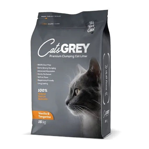 Cats Grey Premium Vanilya ve Mandalina Kokulu Tozsuz Topaklanan İnce Taneli Bentonit Kedi Kumu 16