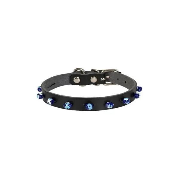 Cattie Boncuklu Deri küçük Irk Köpek ve Kedi Boyun Tasması Large Siyah 1.2x23-27 Cm